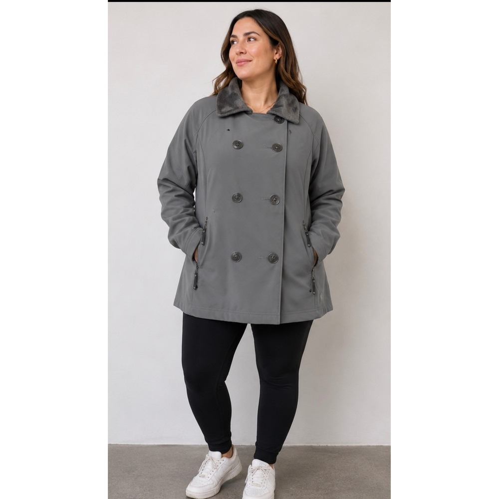 Mountain Hardwear Women XL Grey Double Breasted Softshell Peacoat‎ Jacket Coat